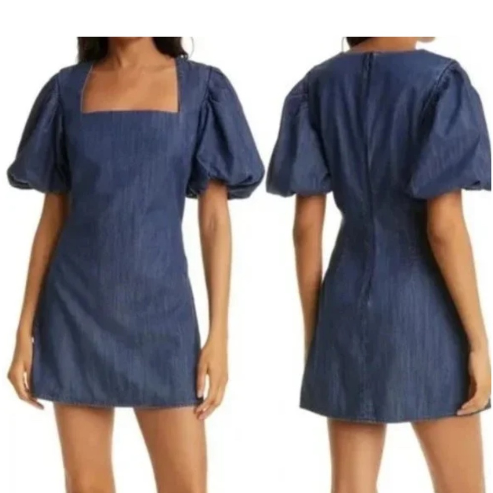 Like New FRAME Nina Puff Sleeve Denim Minidress Size Small